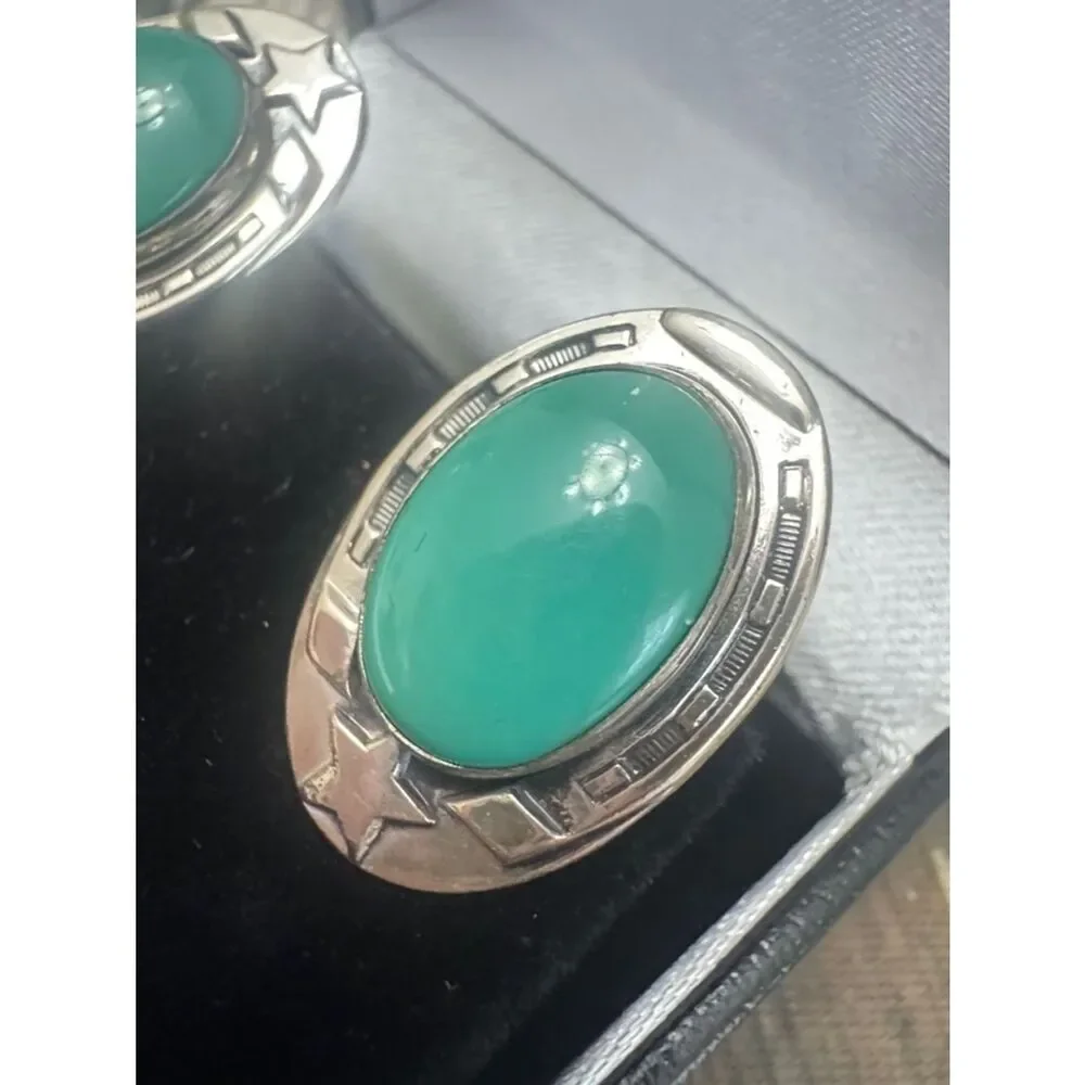 *Sheriff Star* *Western* Oval Turquoise Cabochon Sterling Cufflinks